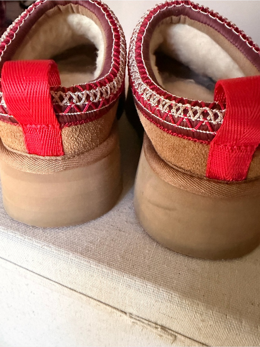 UGG Womens Taz Chestnut Suede Slip-On Clogs with Red Accent - Picture 4 of 6
